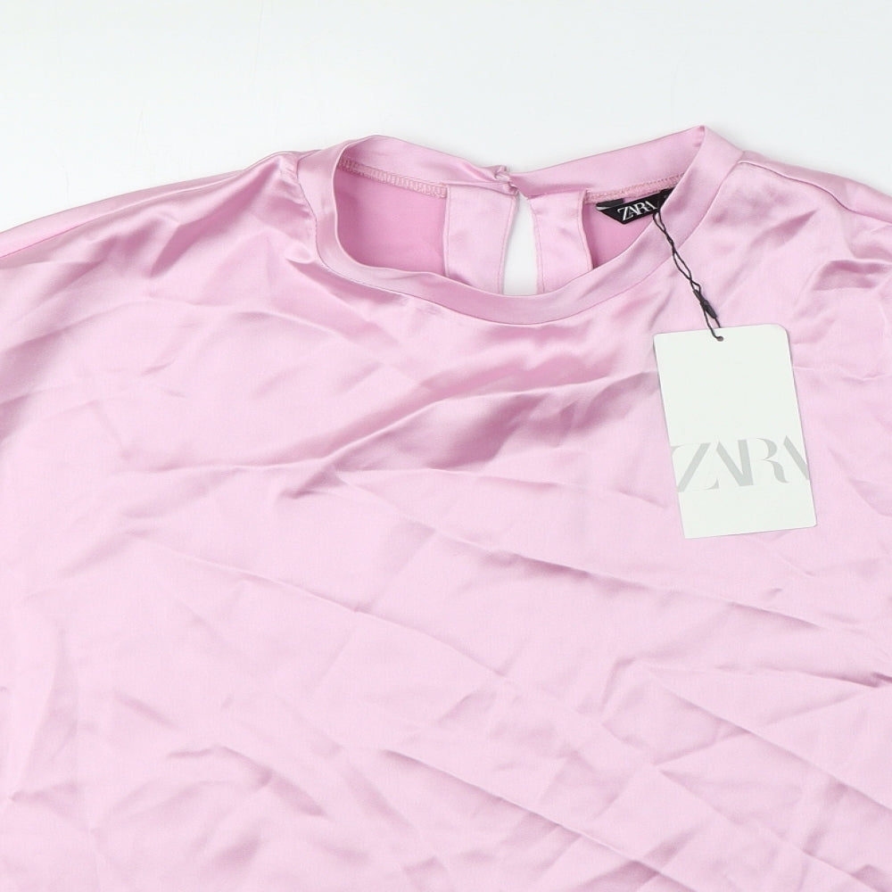 Womens UK Size M Zara Pink Basic Blouse