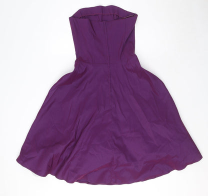 Topshop Womens Purple Polyester A-Line Size 8 Off the Shoulder Zip