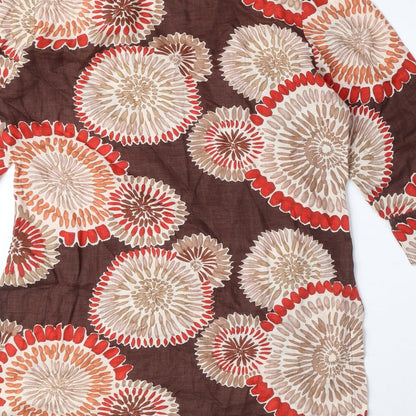 Marco Pecci Womens Brown Geometric Linen Basic Button-Up Size 10 Collared