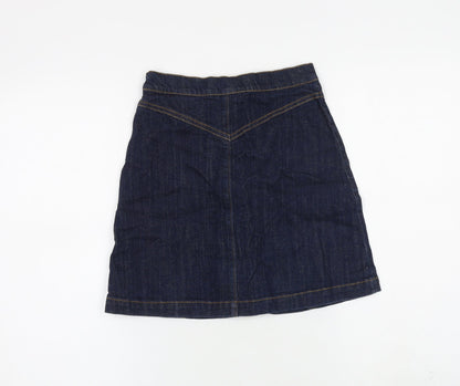 H&M Womens Blue Cotton A-Line Skirt Size 4 Button