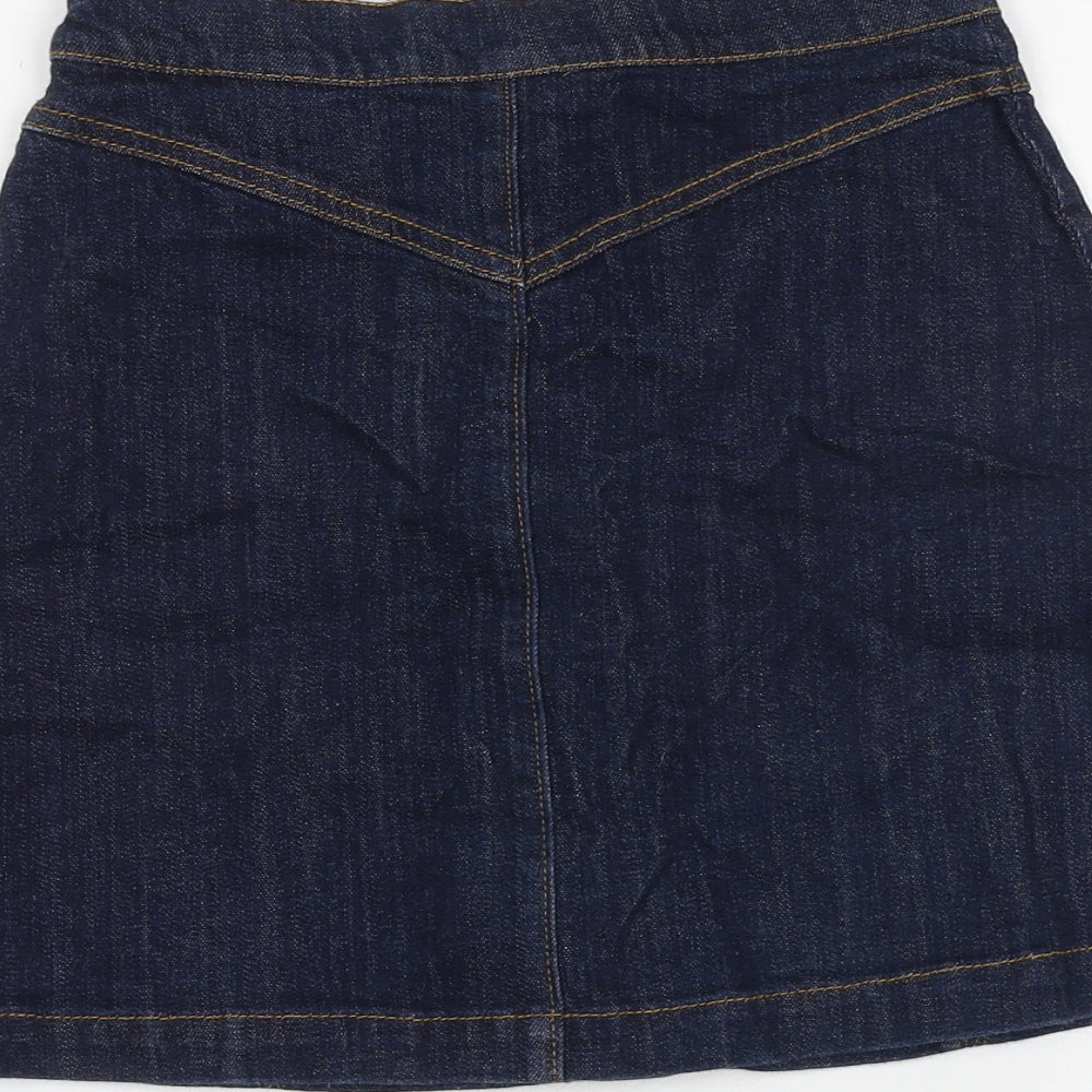 H&M Womens Blue Cotton A-Line Skirt Size 4 Button