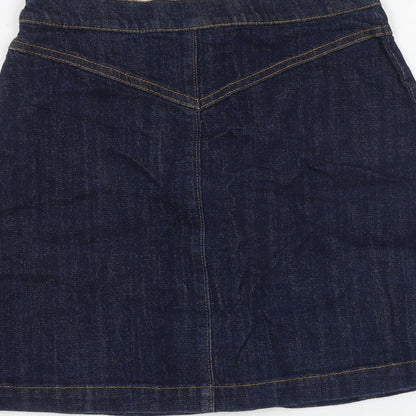 H&M Womens Blue Cotton A-Line Skirt Size 4 Button