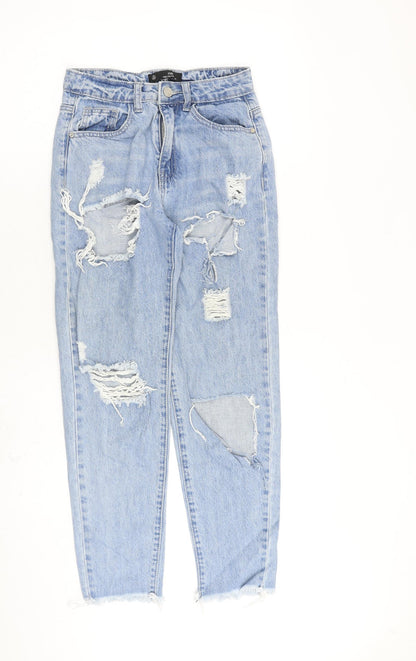 Missguided Womens Blue Cotton Mom Jeans Size 6 L26 in Regular Zip