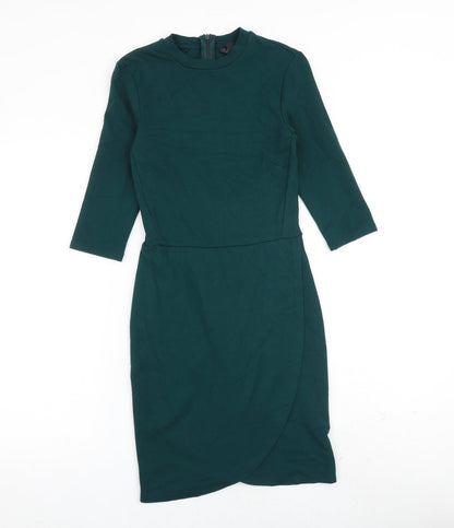 Topshop Womens Green Viscose Shift Size 8 Crew Neck Zip