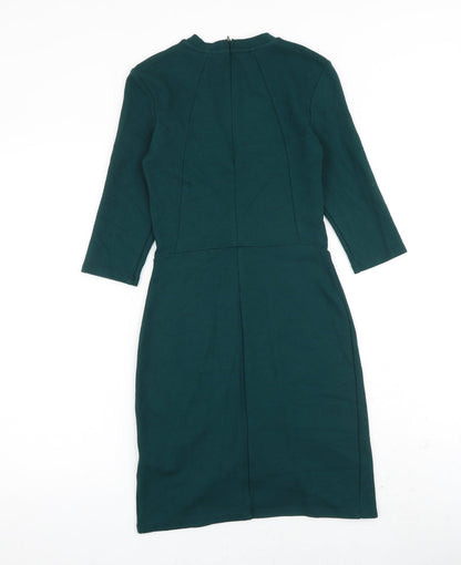 Topshop Womens Green Viscose Shift Size 8 Crew Neck Zip