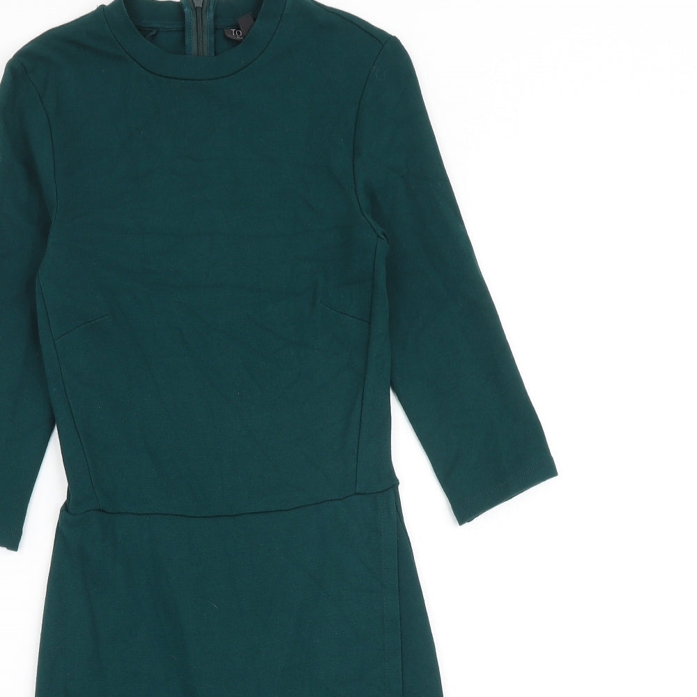 Topshop Womens Green Viscose Shift Size 8 Crew Neck Zip