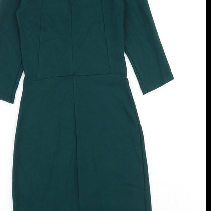 Topshop Womens Green Viscose Shift Size 8 Crew Neck Zip