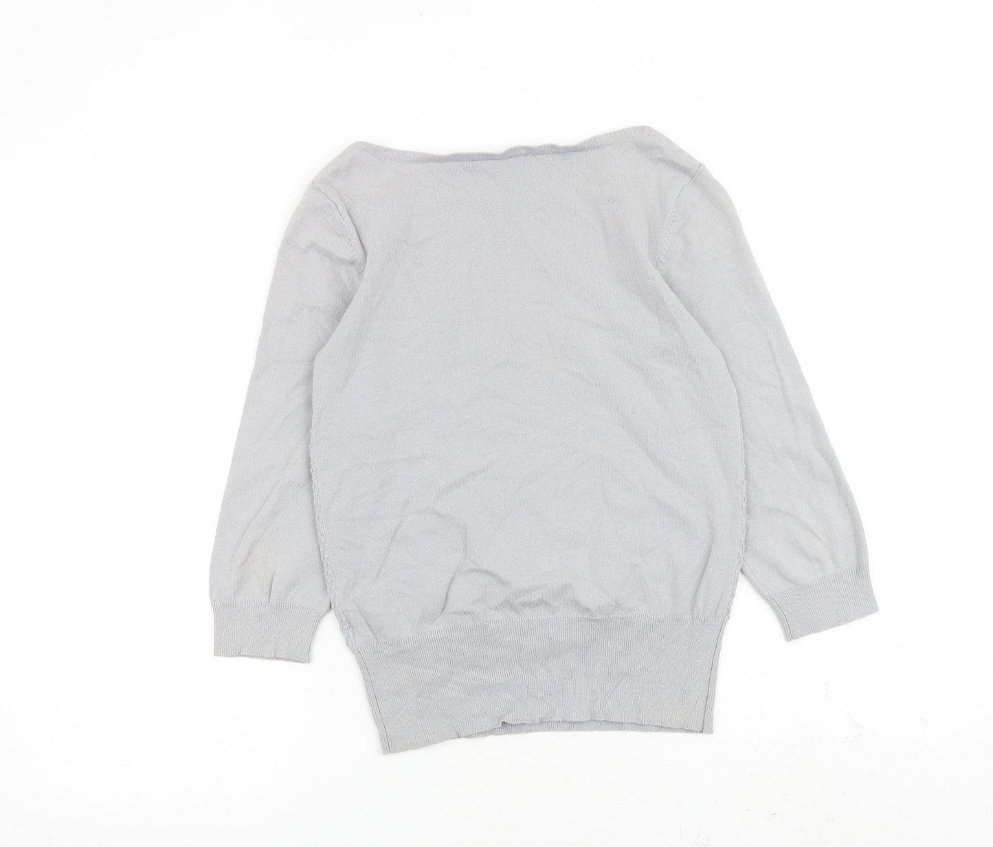 Oasis Womens Grey Boat Neck 100% Cotton Pullover Jumper Size S
