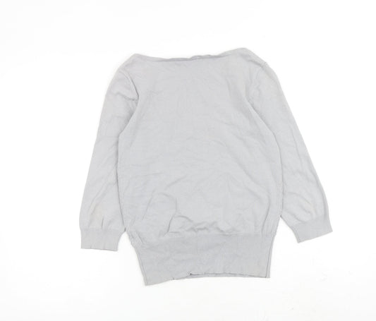 Oasis Womens Grey Boat Neck 100% Cotton Pullover Jumper Size S