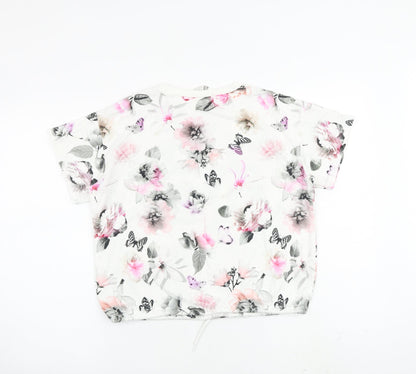 H&M Girls White Floral Cotton Basic Blouse Size 11-12 Years Crew Neck Pullover