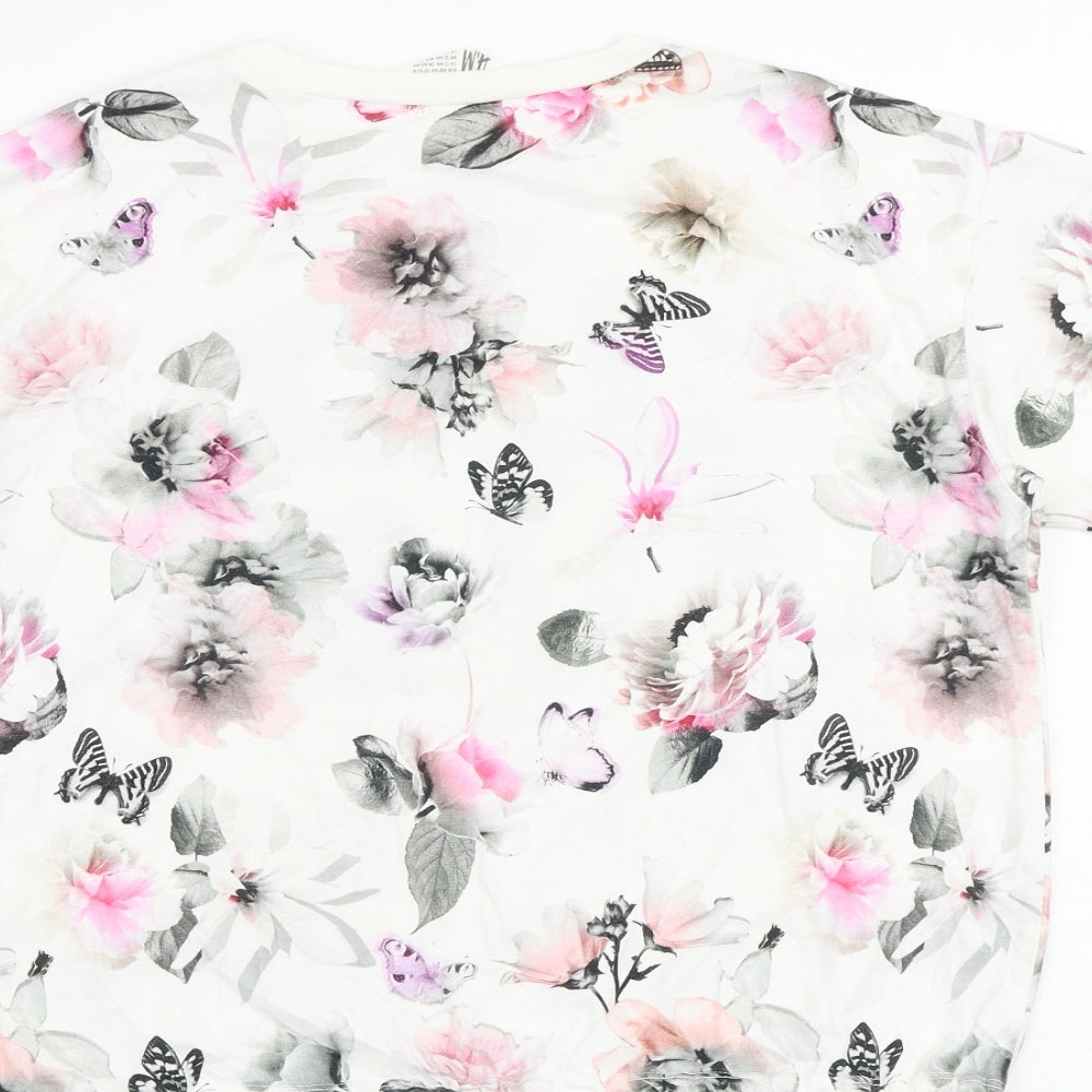 H&M Girls White Floral Cotton Basic Blouse Size 11-12 Years Crew Neck Pullover