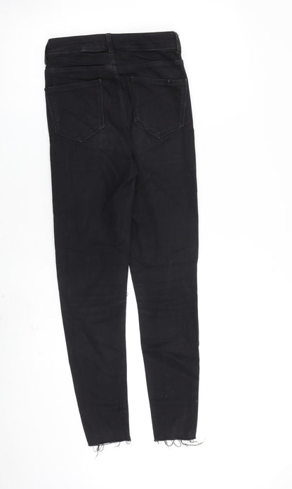 Zara Womens Black Cotton Skinny Jeans Size 6 L27 in Slim Zip - Raw Hem