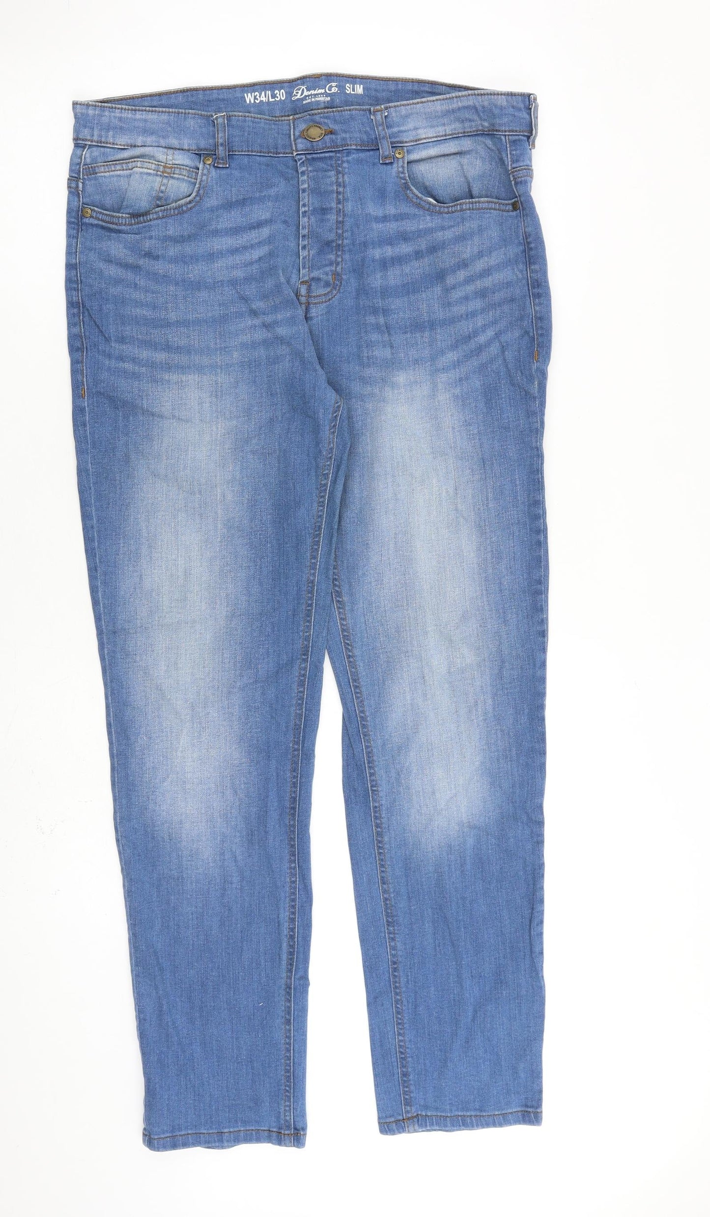Denim & Co. Mens Blue Cotton Straight Jeans Size 34 in L30 in Slim Button