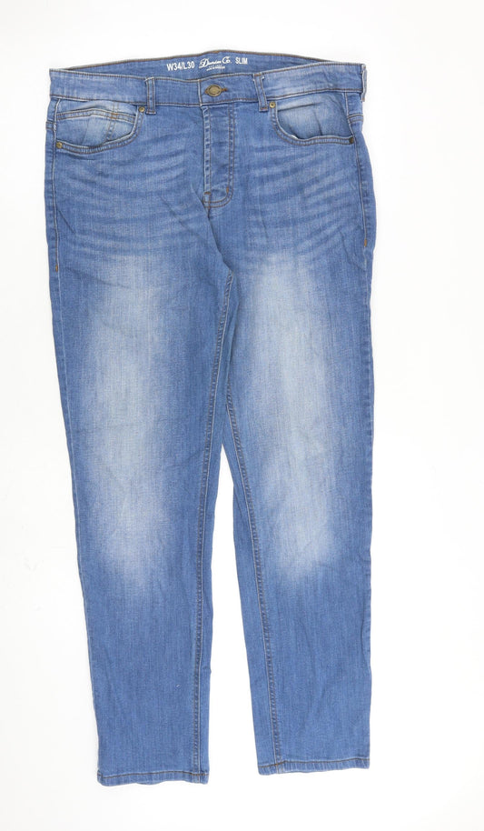 Denim & Co. Mens Blue Cotton Straight Jeans Size 34 in L30 in Slim Button