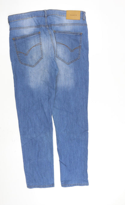 Denim & Co. Mens Blue Cotton Straight Jeans Size 34 in L30 in Slim Button