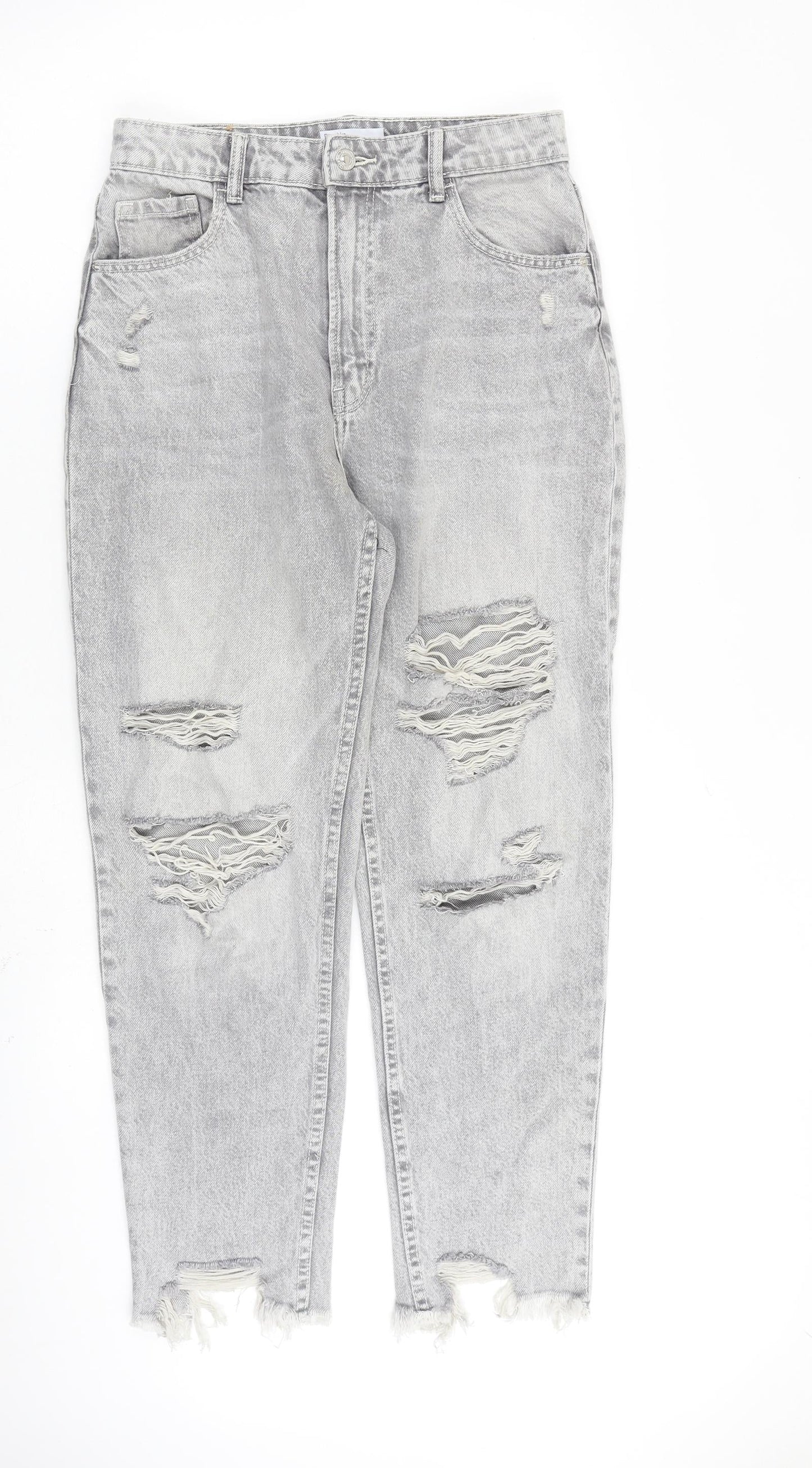 Bershka Womens Grey Cotton Straight Jeans Size 10 L27 in Regular Zip