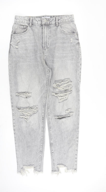 Bershka Womens Grey Cotton Straight Jeans Size 10 L27 in Regular Zip