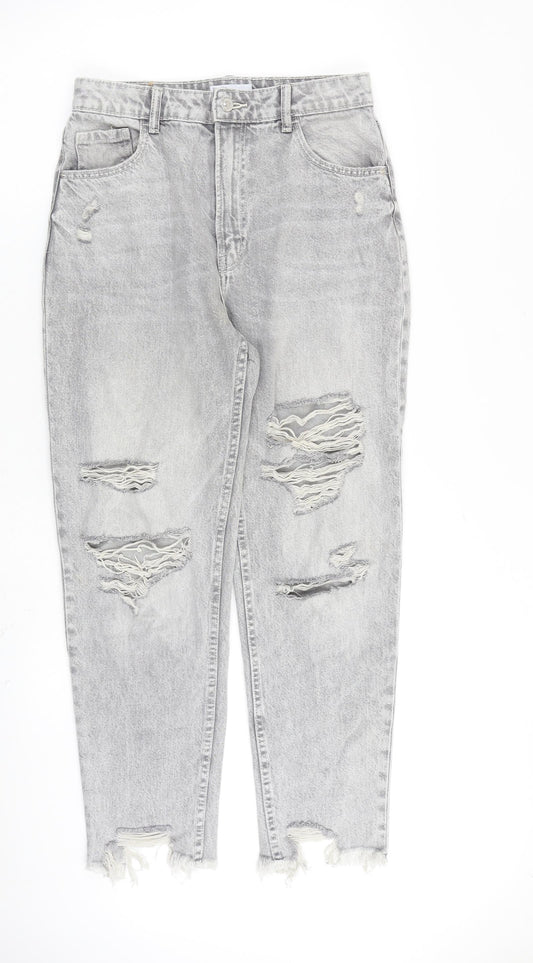 Bershka Womens Grey Cotton Straight Jeans Size 10 L27 in Regular Zip