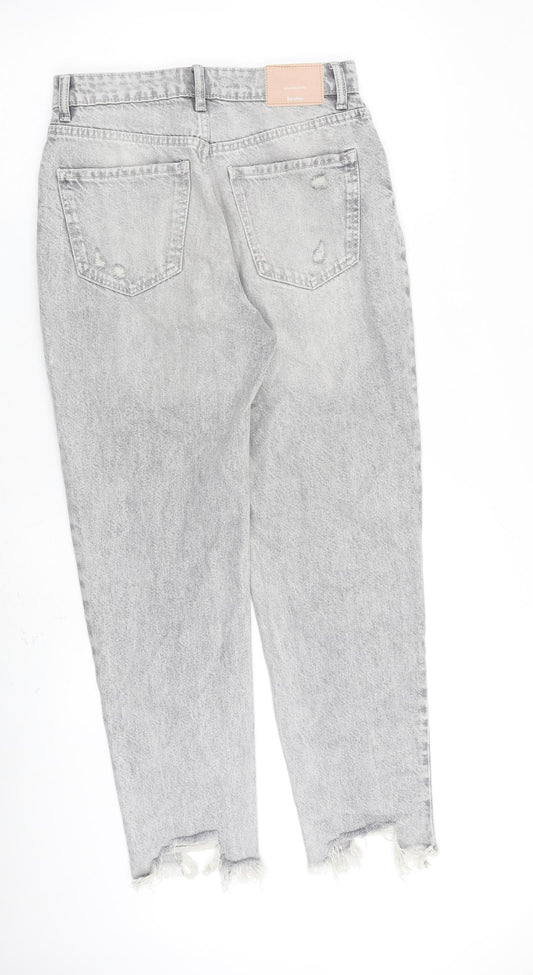 Bershka Womens Grey Cotton Straight Jeans Size 10 L27 in Regular Zip