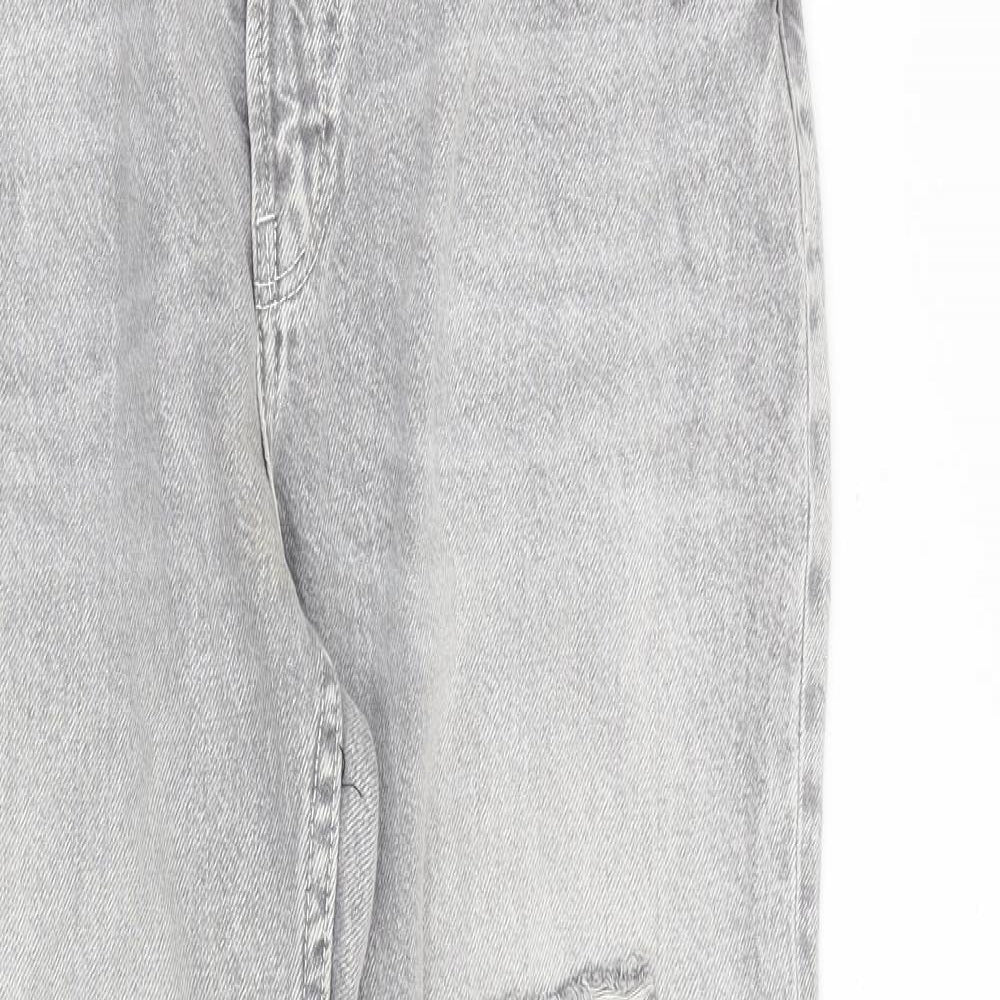 Bershka Womens Grey Cotton Straight Jeans Size 10 L27 in Regular Zip