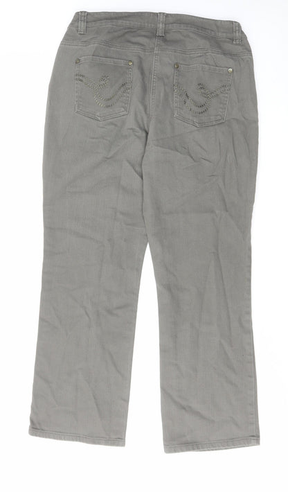CC Womens Grey Cotton Straight Jeans Size 12 L27 in Regular Zip