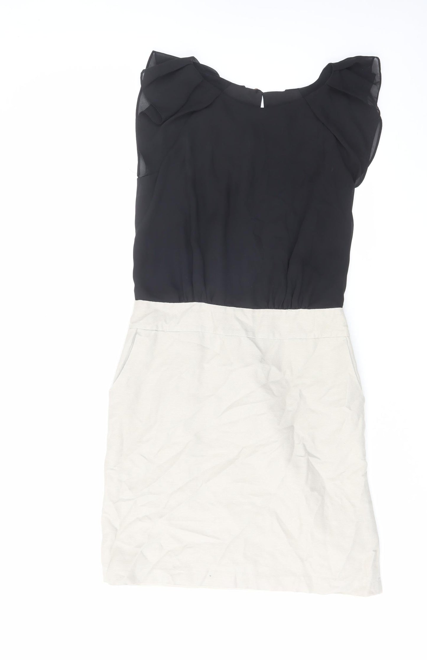 NEXT Womens Black Colourblock Polyester A-Line Size 8 Boat Neck Zip