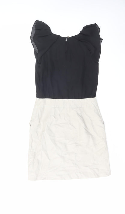 NEXT Womens Black Colourblock Polyester A-Line Size 8 Boat Neck Zip