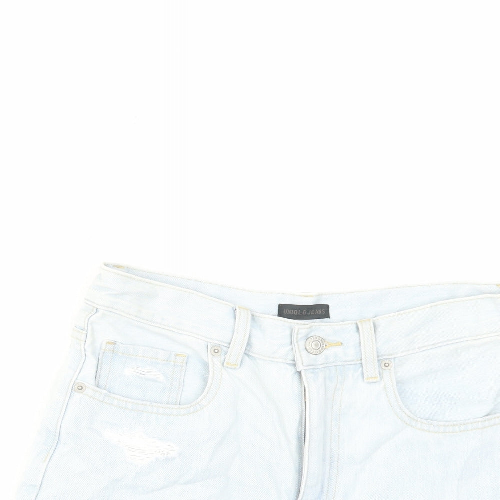 Uniqlo Womens Blue Cotton Cut-Off Shorts Size 24 in L3 in Regular Zip