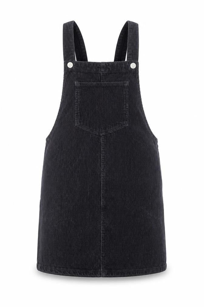 Topshop Womens Black Cotton Pinafore/Dungaree Dress Size 6 Square Neck Button