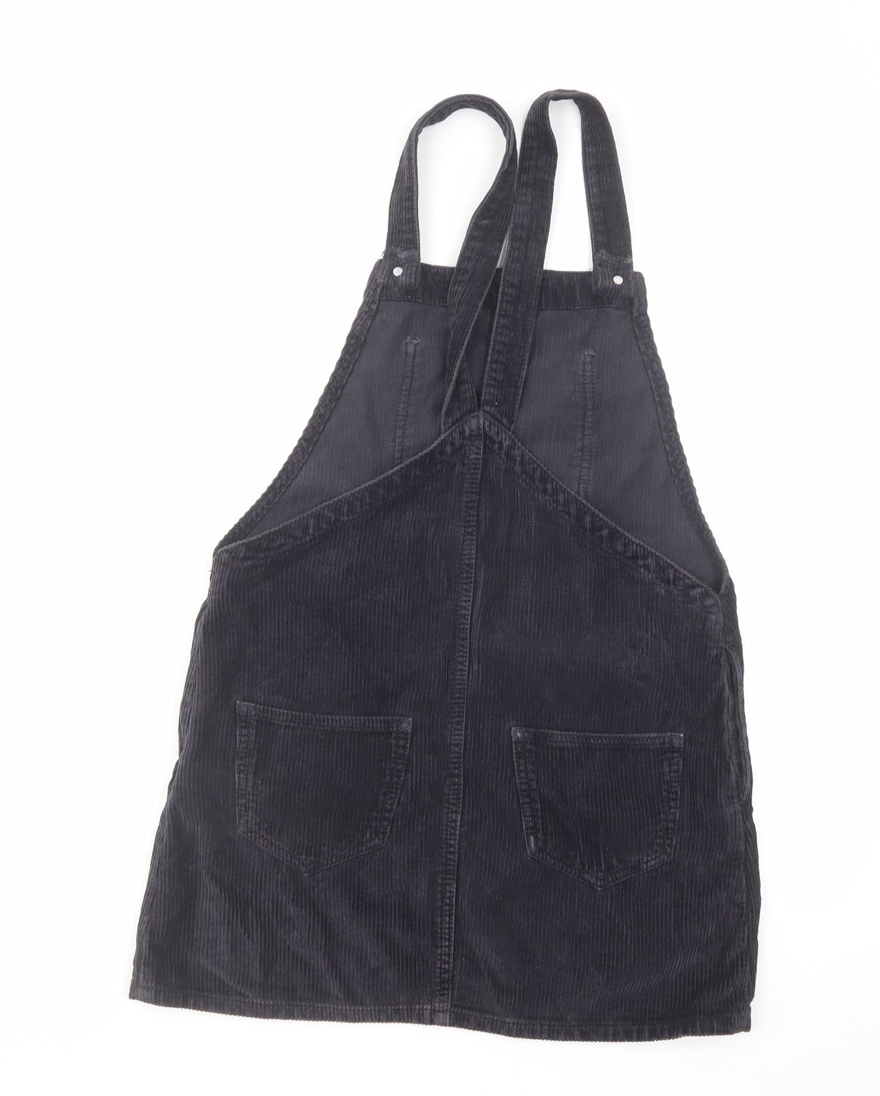 Topshop Womens Black Cotton Pinafore/Dungaree Dress Size 6 Square Neck Button