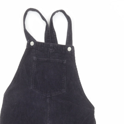 Topshop Womens Black Cotton Pinafore/Dungaree Dress Size 6 Square Neck Button