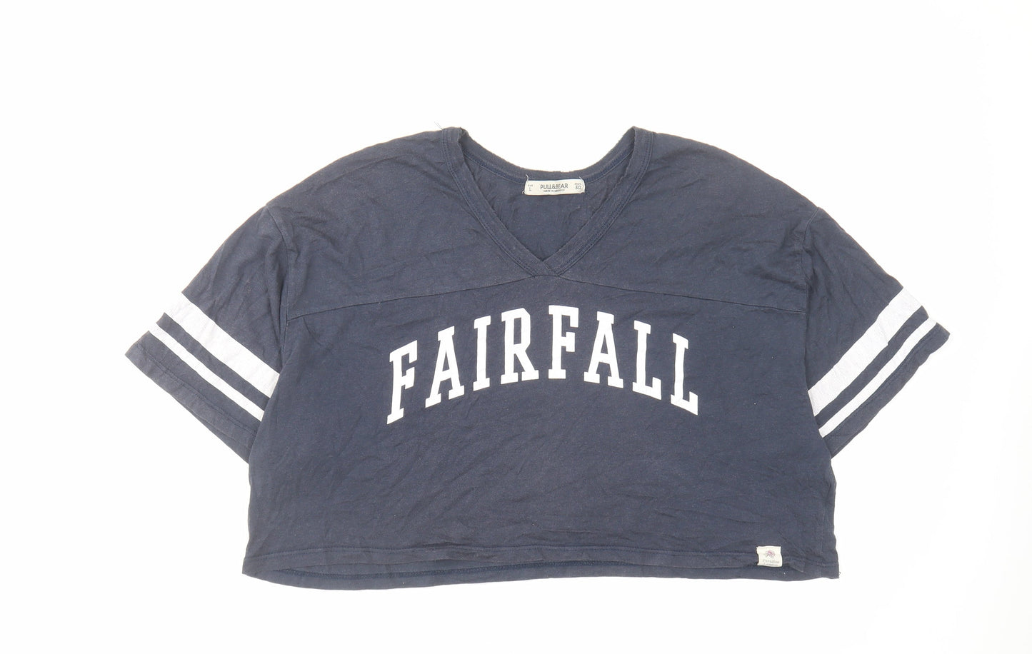 Womens UK Size L Pull&Bear Blue Cropped T-Shirt