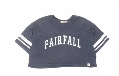Womens UK Size L Pull&Bear Blue Cropped T-Shirt