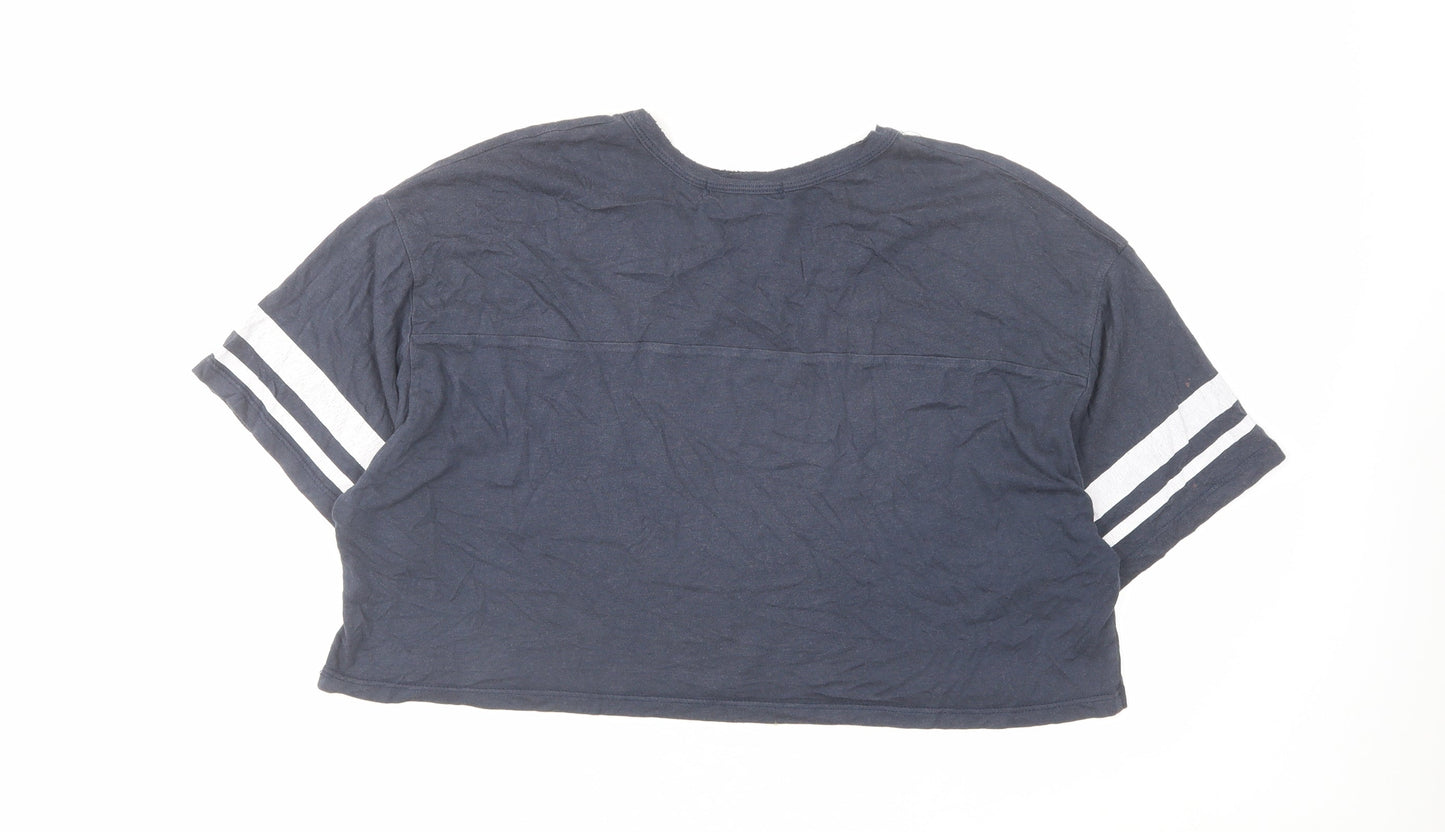 Womens UK Size L Pull&Bear Blue Cropped T-Shirt