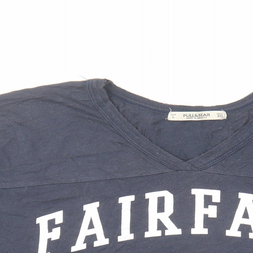 Womens UK Size L Pull&Bear Blue Cropped T-Shirt