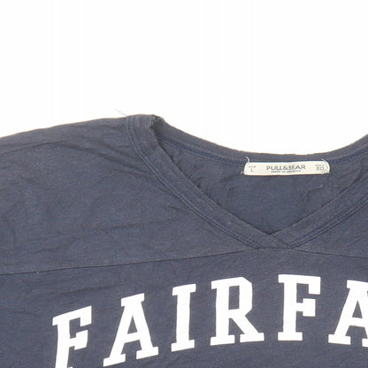 Womens UK Size L Pull&Bear Blue Cropped T-Shirt
