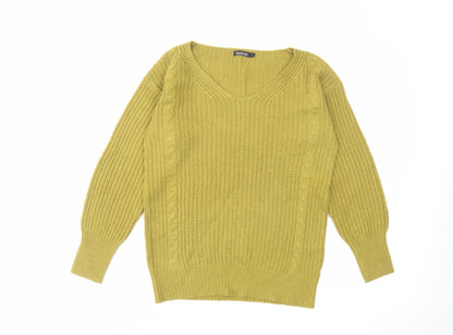 Boohoo Womens Green V-Neck Acrylic Pullover Jumper Size S