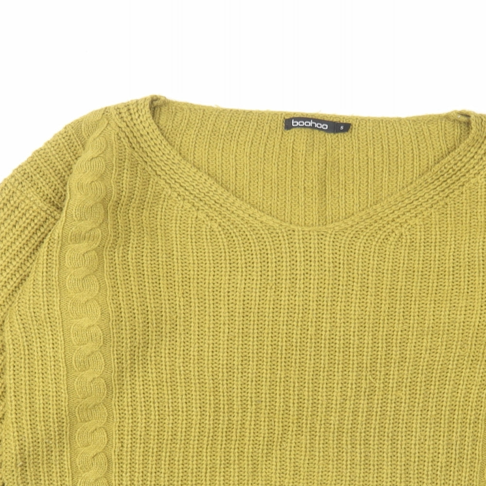 Boohoo Womens Green V-Neck Acrylic Pullover Jumper Size S
