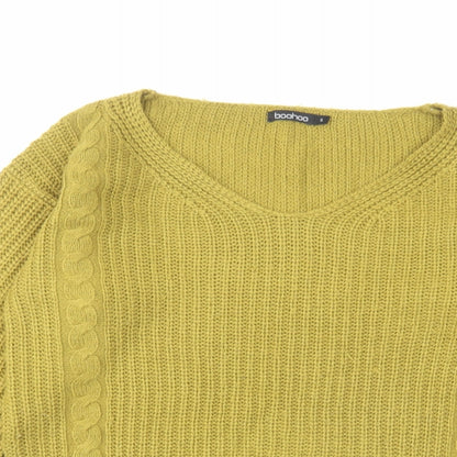 Boohoo Womens Green V-Neck Acrylic Pullover Jumper Size S