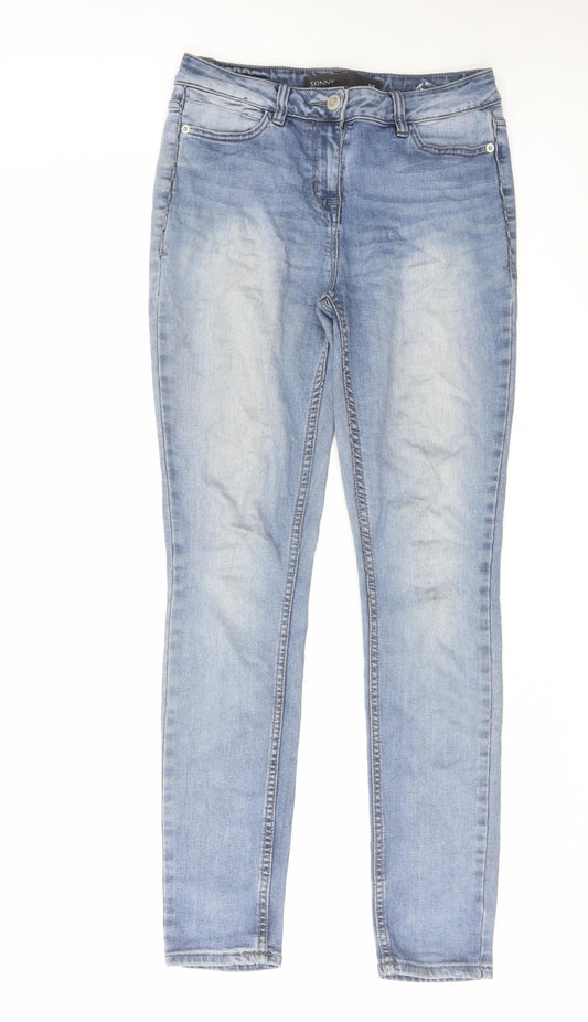 NEXT Womens Blue Cotton Skinny Jeans Size 8 L30 in Regular Zip