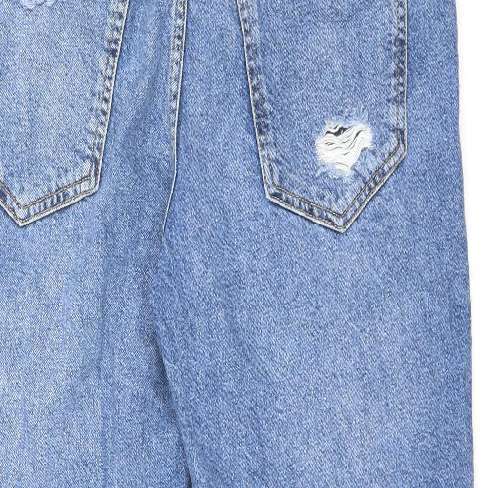 Bershka Womens Blue Cotton Boyfriend Jeans Size 10 L26 in Regular Zip - Cut Out Detail