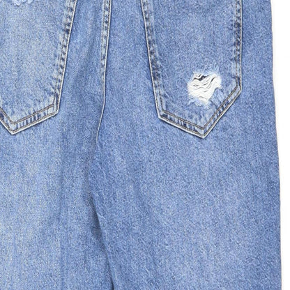 Bershka Womens Blue Cotton Boyfriend Jeans Size 10 L26 in Regular Zip - Cut Out Detail