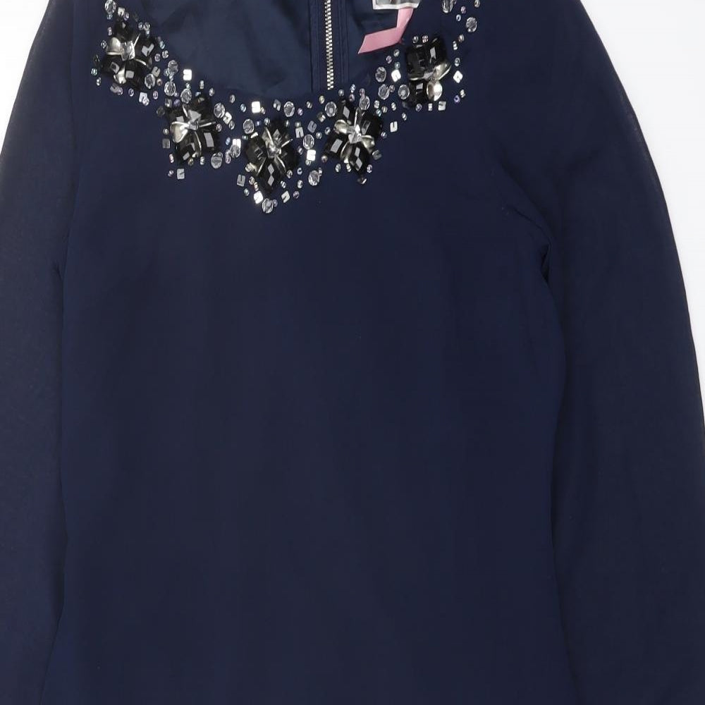 Lipsy Womens Blue Polyester A-Line Size 8 Round Neck Zip