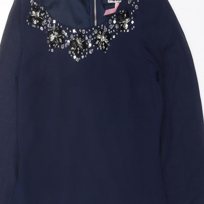 Lipsy Womens Blue Polyester A-Line Size 8 Round Neck Zip