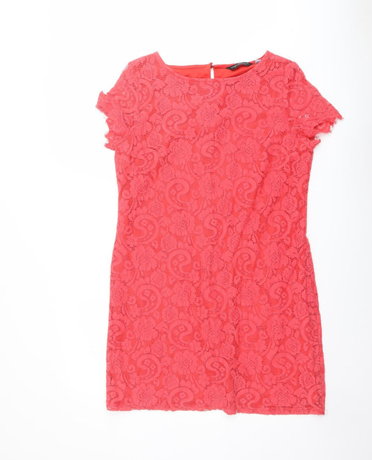 Dorothy Perkins Womens Orange Geometric Nylon Shift Size 16 Boat Neck Button