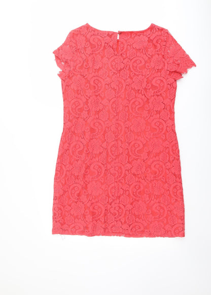 Dorothy Perkins Womens Orange Geometric Nylon Shift Size 16 Boat Neck Button