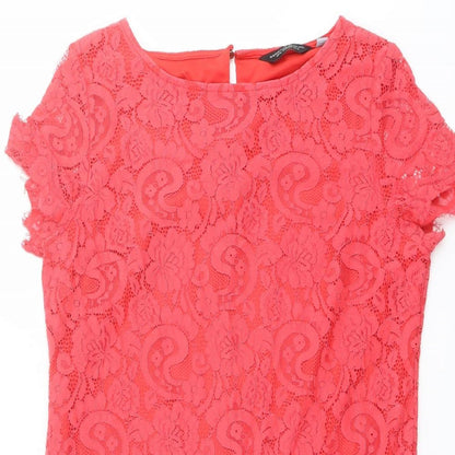 Dorothy Perkins Womens Orange Geometric Nylon Shift Size 16 Boat Neck Button