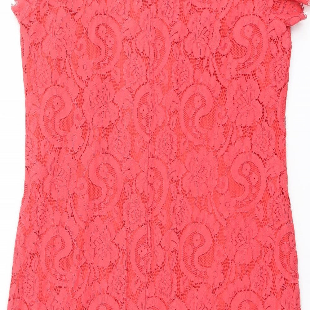 Dorothy Perkins Womens Orange Geometric Nylon Shift Size 16 Boat Neck Button