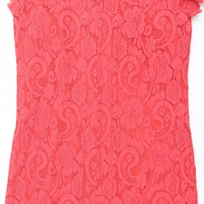 Dorothy Perkins Womens Orange Geometric Nylon Shift Size 16 Boat Neck Button