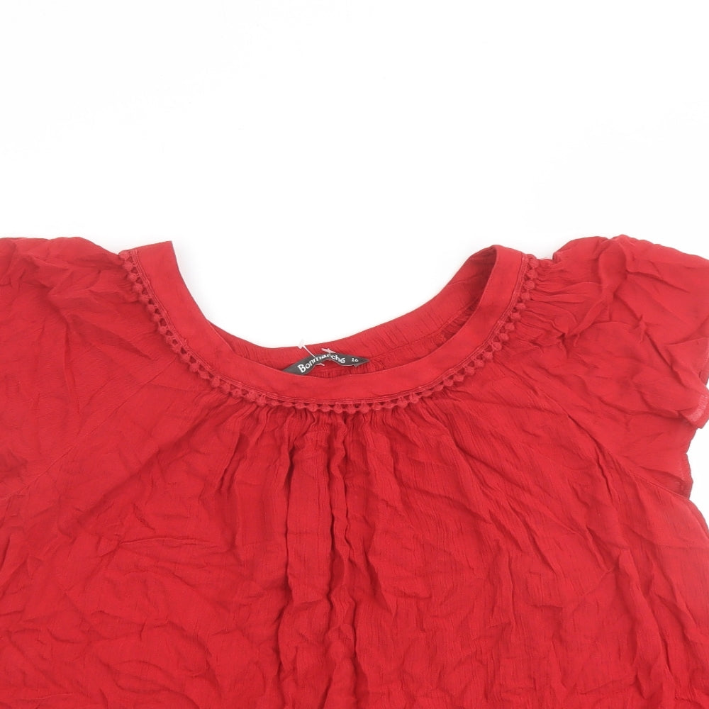 Bonmarché Womens Red Viscose Basic Blouse Size 16 Round Neck
